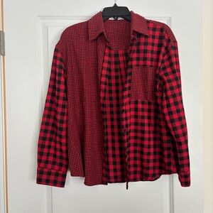Grace Karin Split Patterned Red and Black Plaid Flannel Shirt